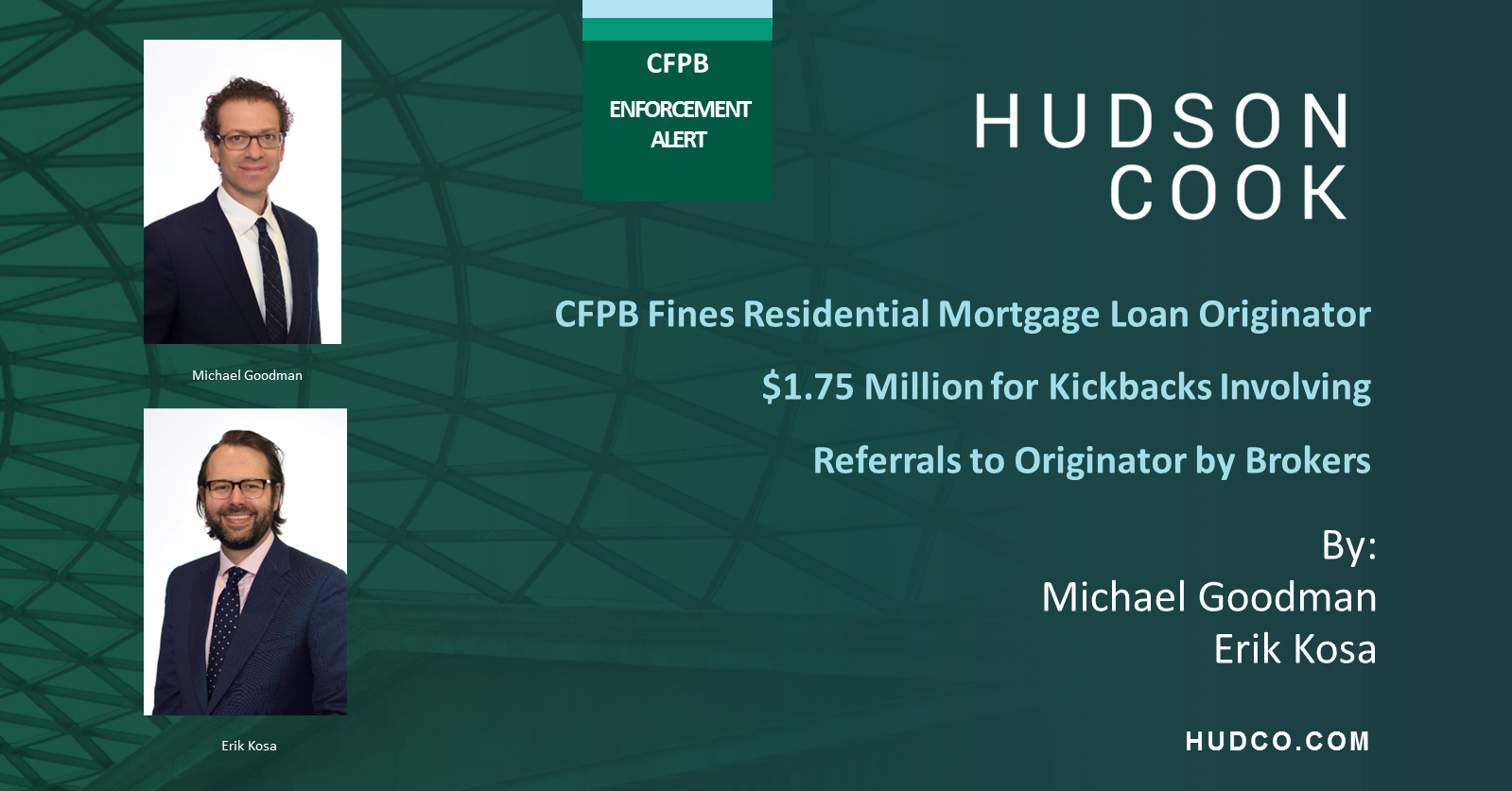 Enforcement Alert from Hudson Cook; CFPB Fines Residential Mortgage